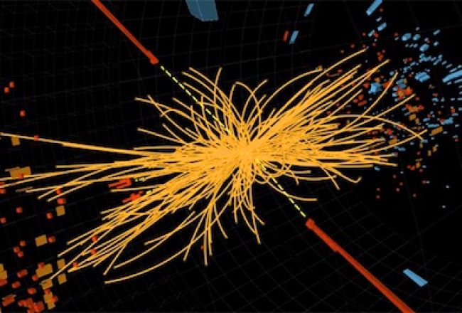 A proton-proton collision event in the CMS experimen